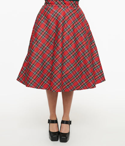 Unique Vintage 1950s Red Plaid High Waist Vivien Swing Skirt