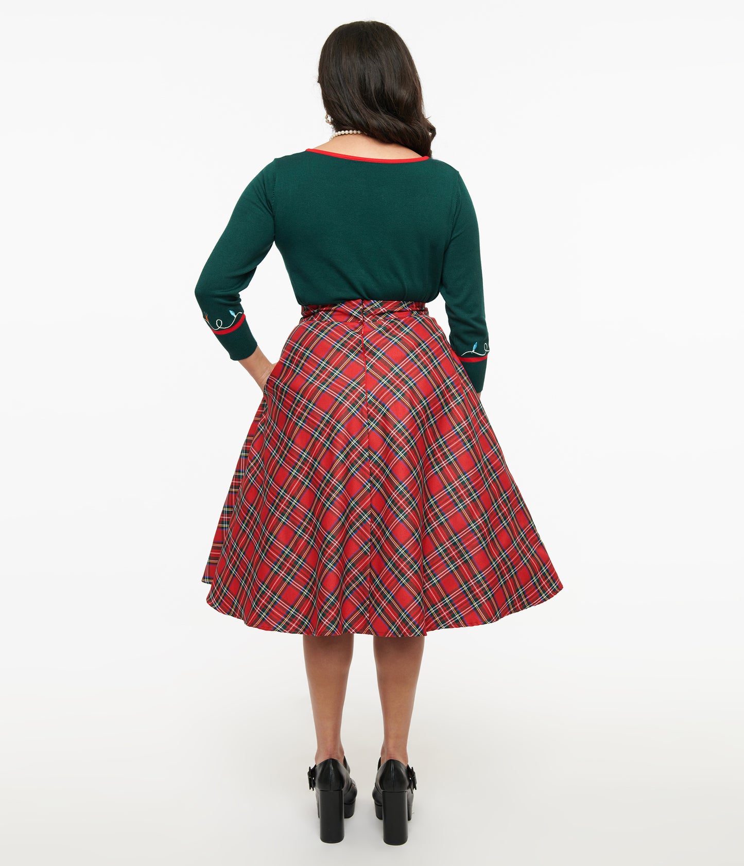 Unique Vintage 1950s Red Plaid High Waist Vivien Swing Skirt