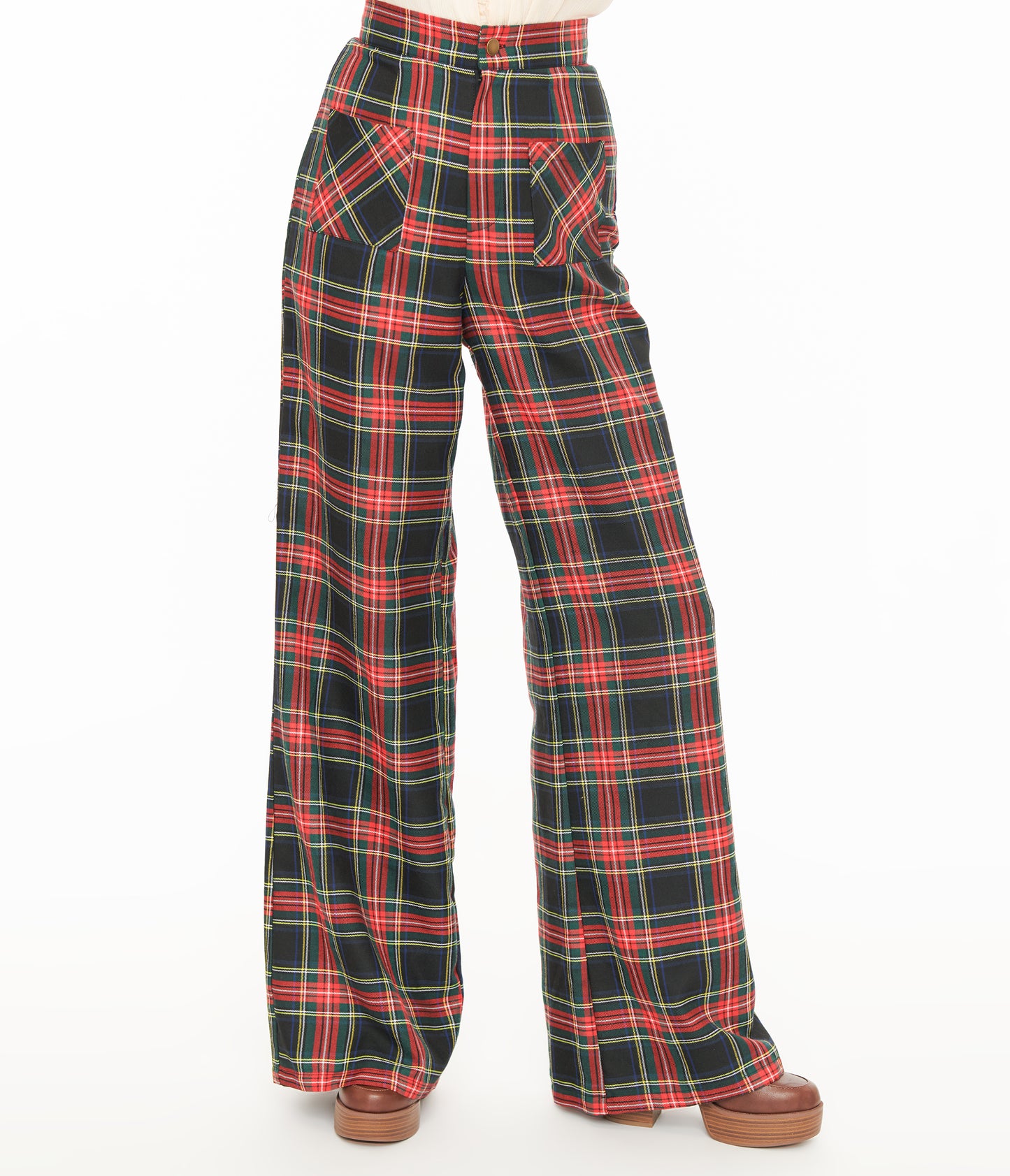 Smak Parlour 1960s Black & Red Plaid Wide Leg Trousers