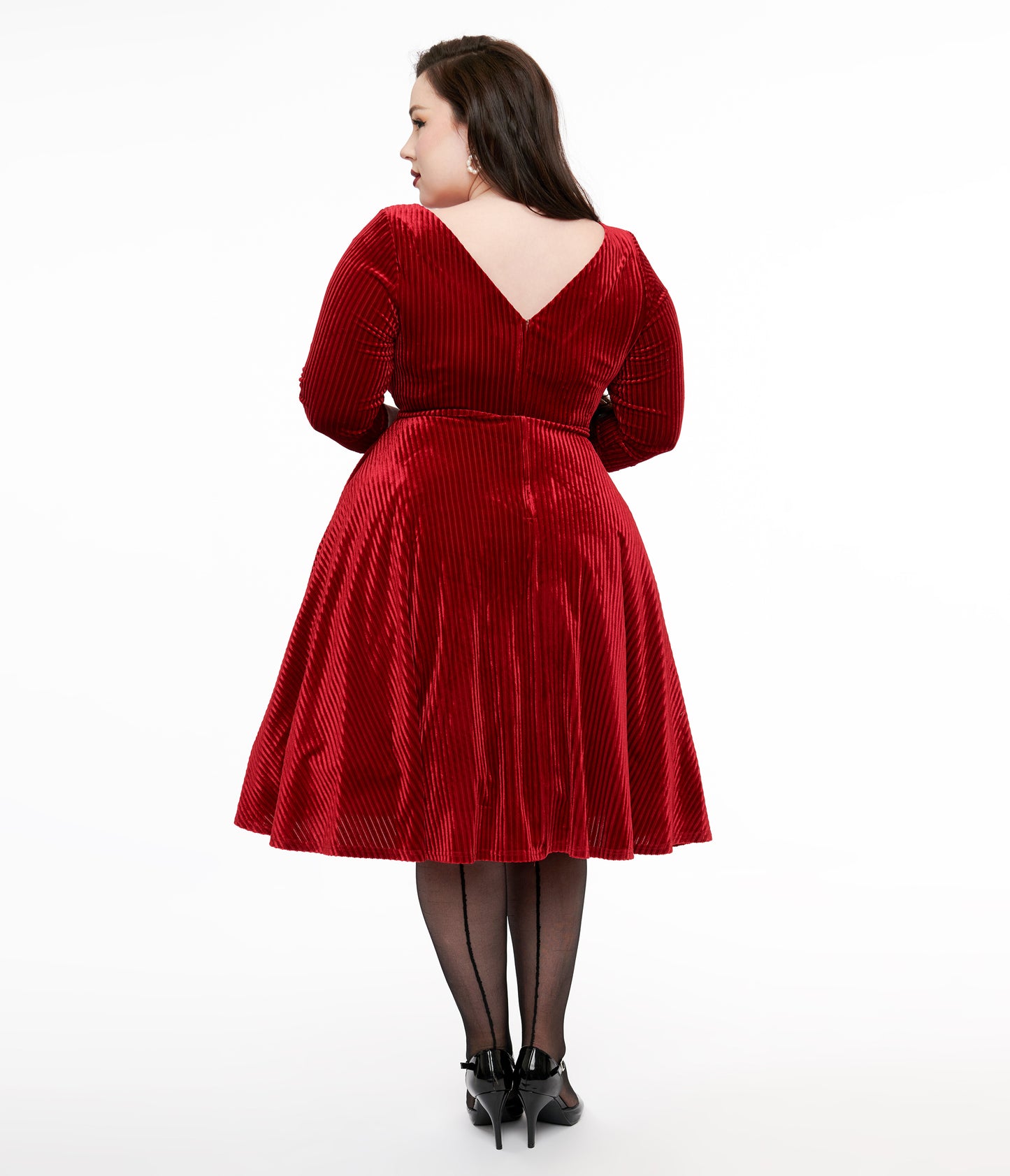 Unique Vintage Plus Size 1950s Burgundy Textured Velvet Devon Swing Dress