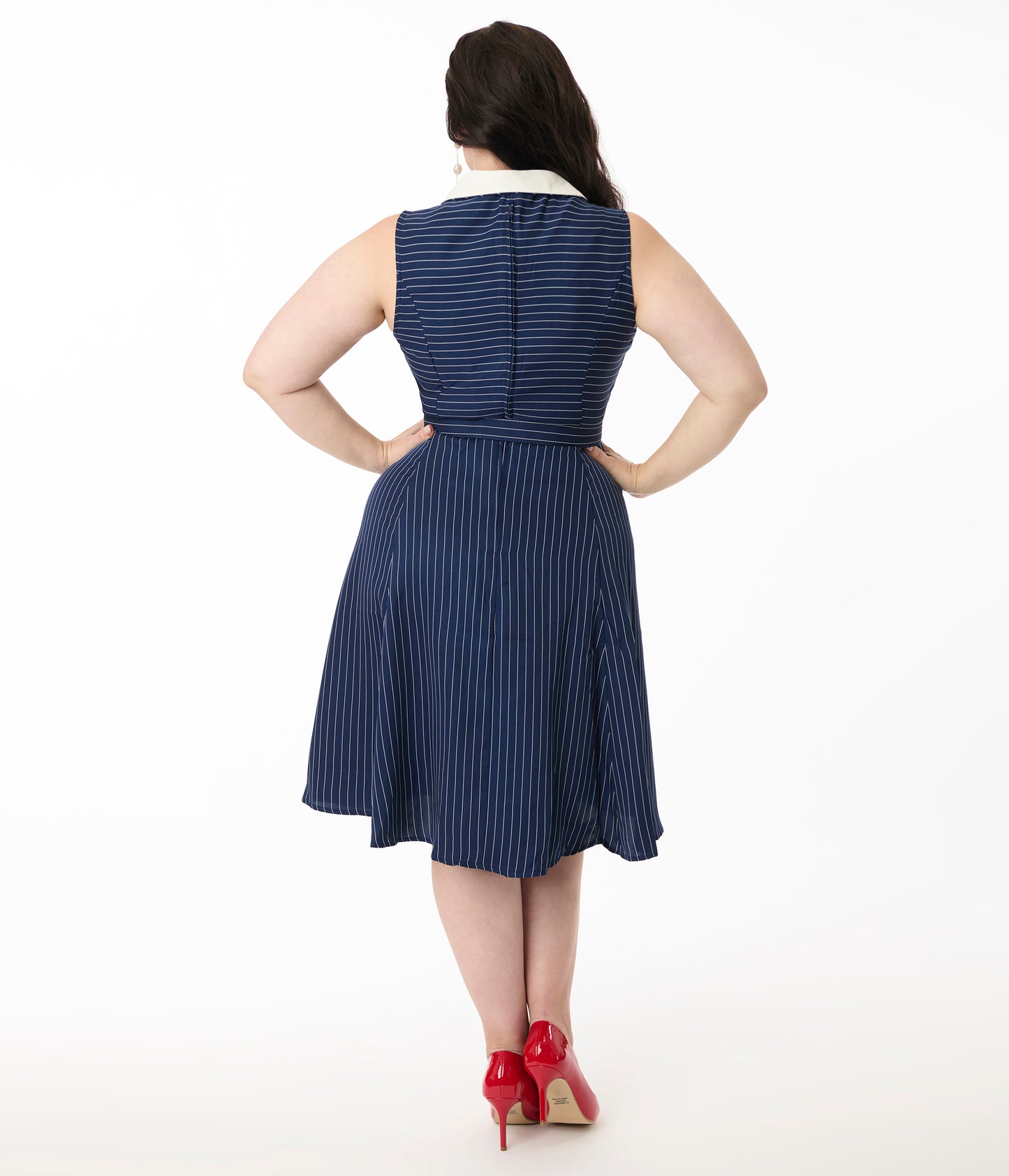 Hell Bunny 1950s Navy & White Pinstripe Sailor Dress