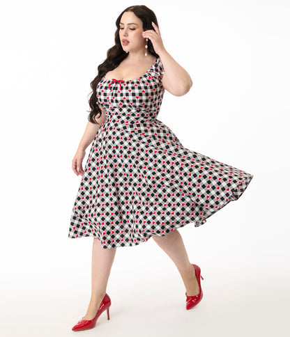 Hell Bunny 1950s Black & White Gingham Hearts Cotton Swing Dress