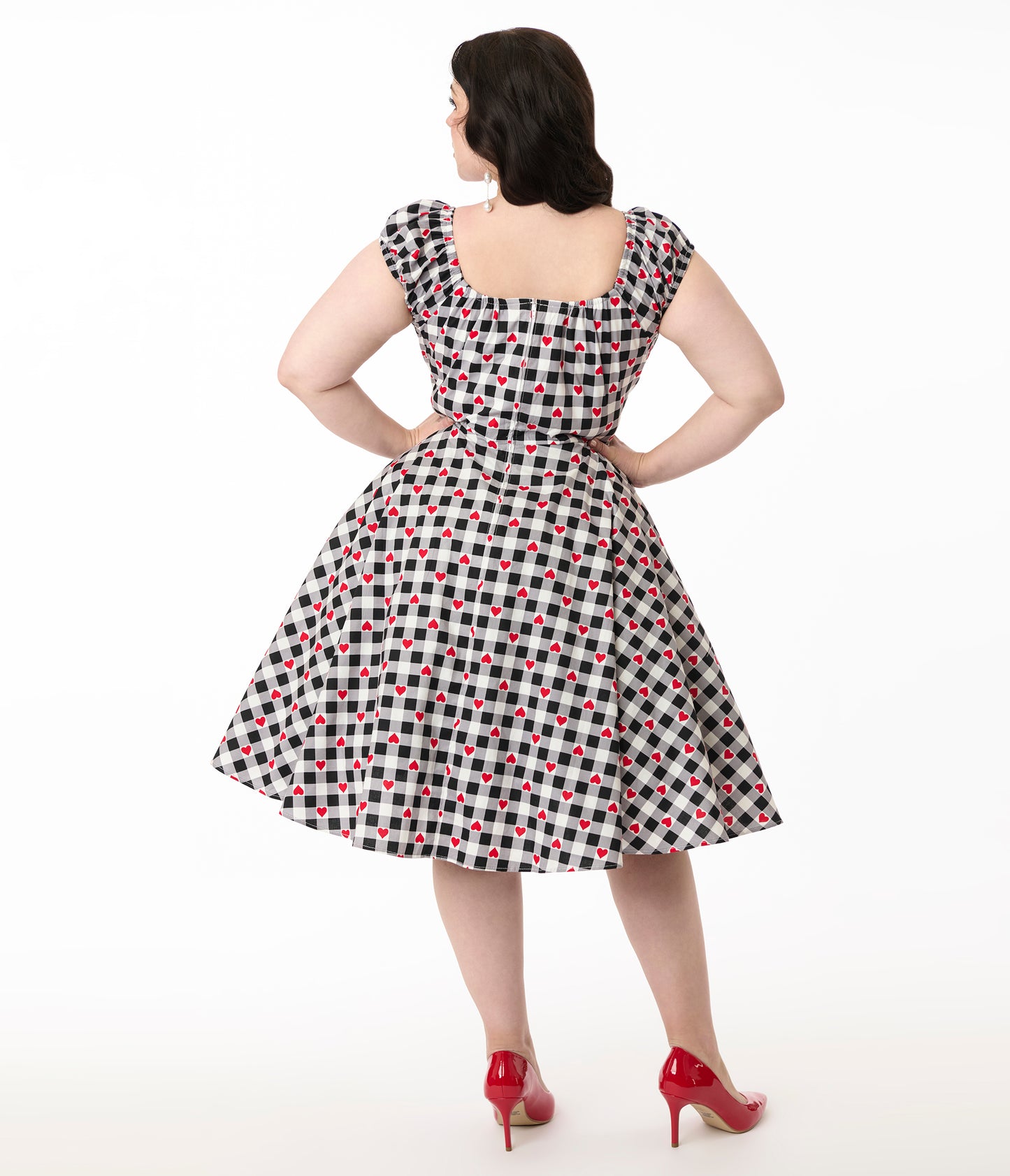 Hell Bunny 1950s Black & White Gingham Hearts Cotton Swing Dress