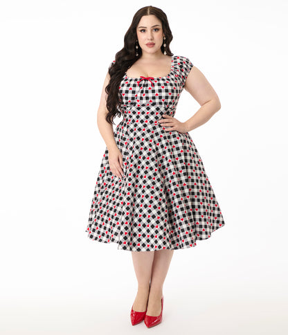 Hell Bunny 1950s Black & White Gingham Hearts Cotton Swing Dress