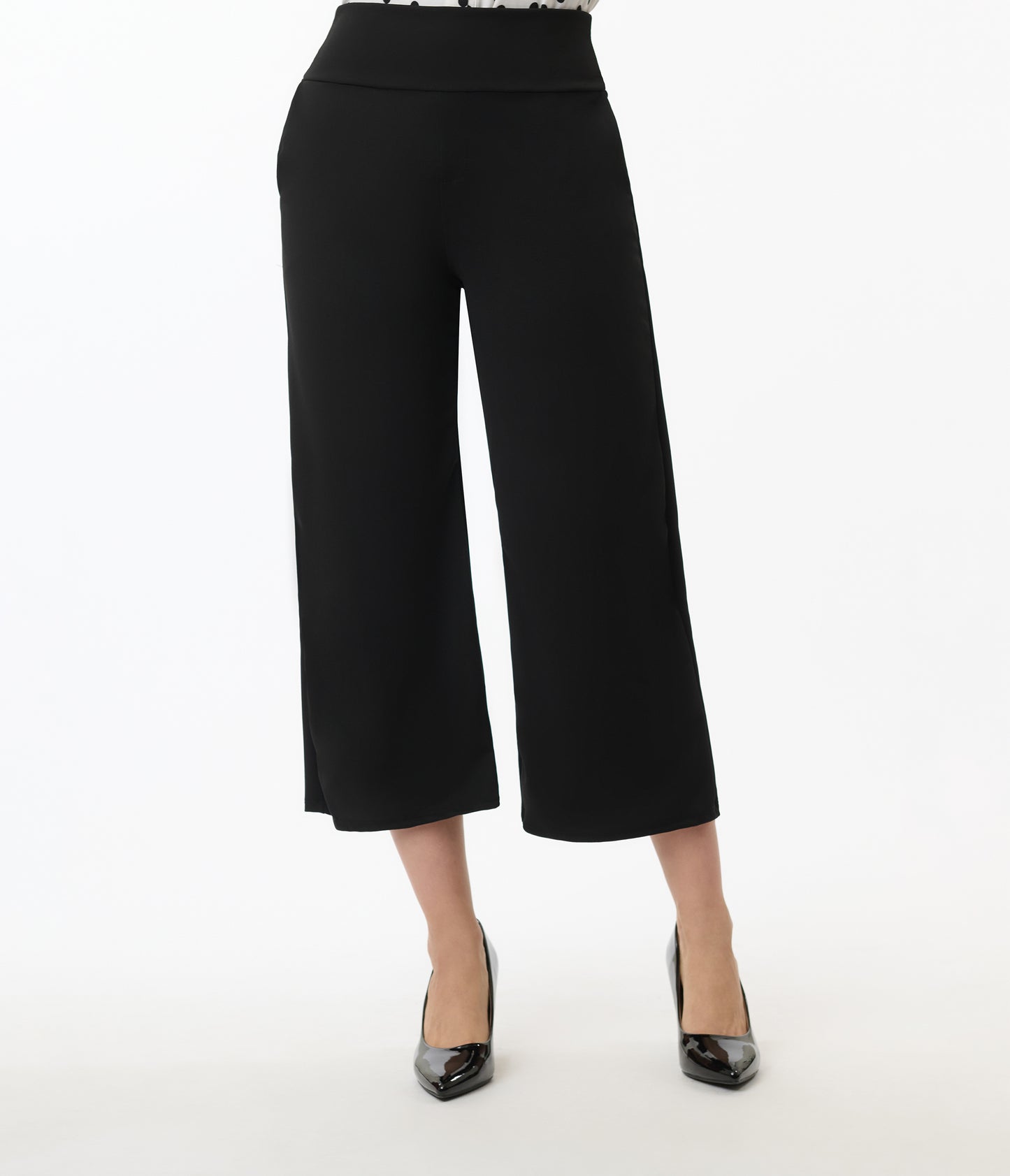 Black Wide Waistband Culotte Pants