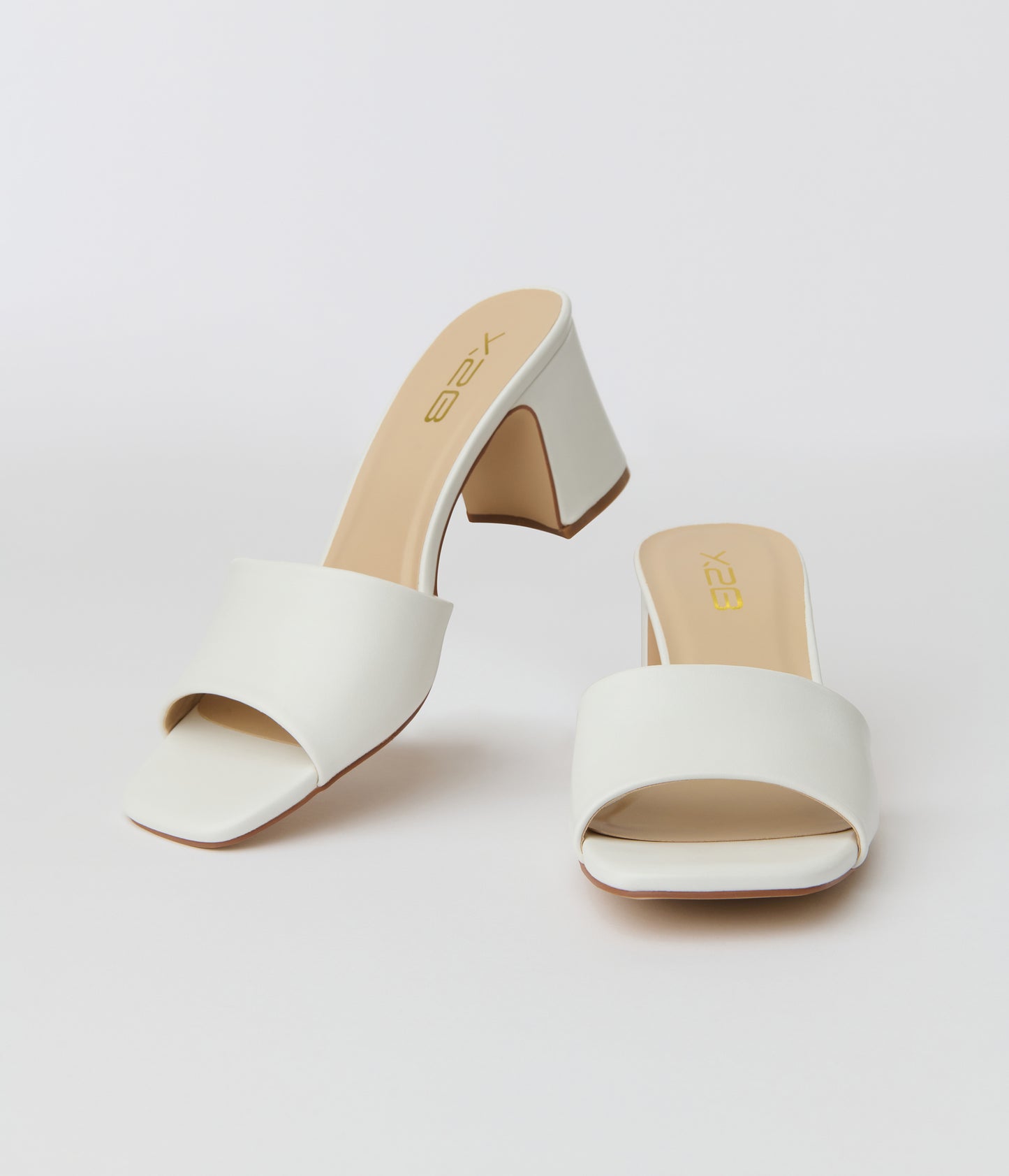 White Leatherette Slip On Heel Sandals