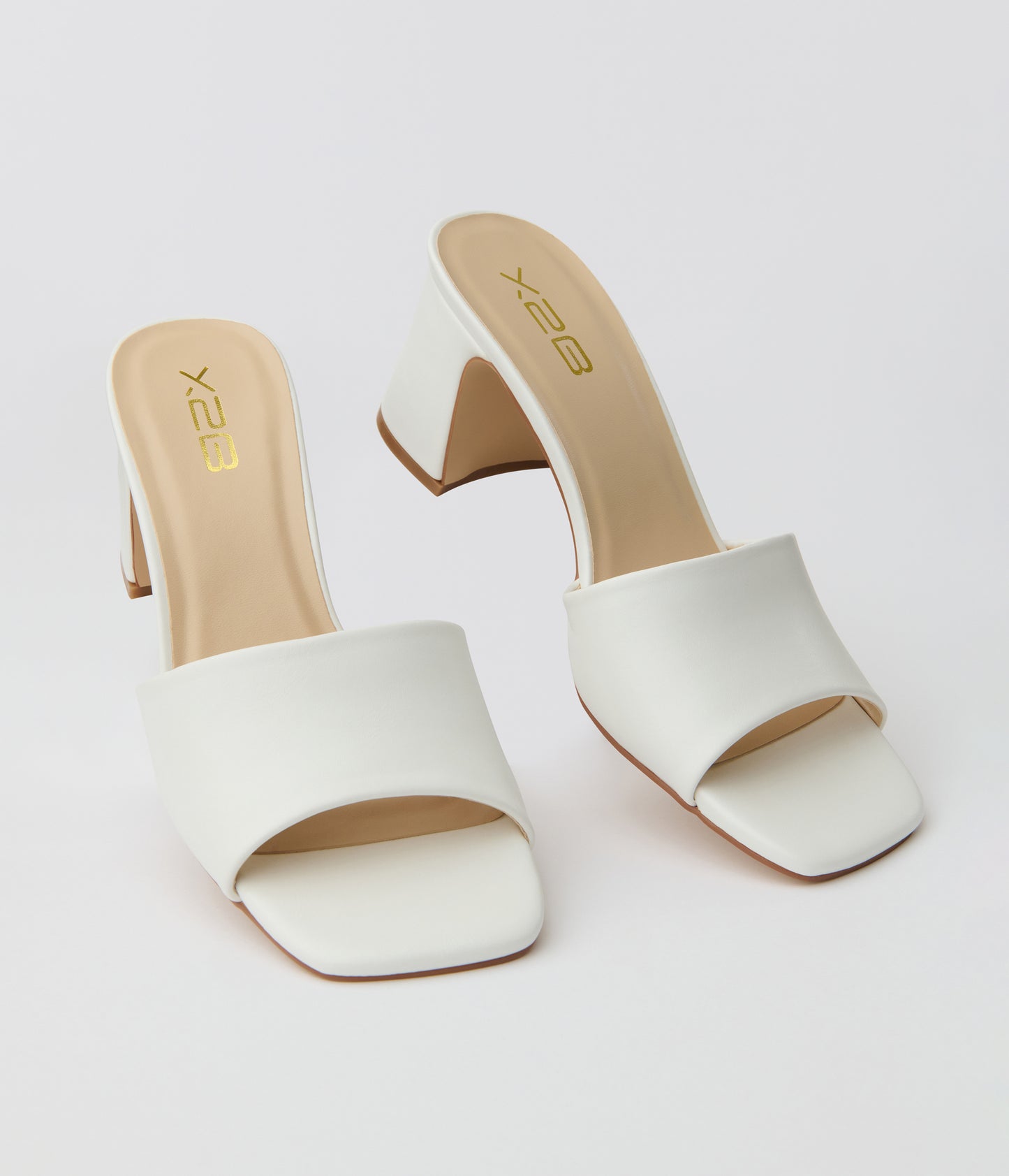 White Leatherette Slip On Heel Sandals