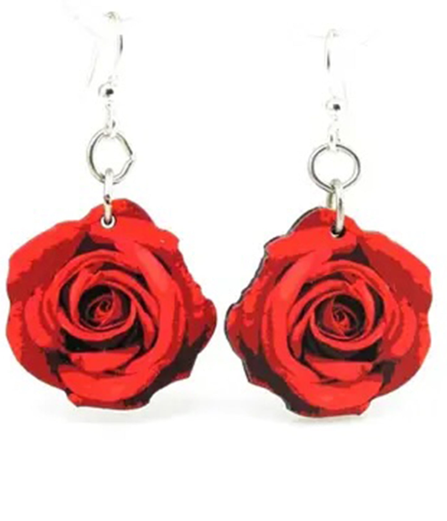 Deep Red Rose Blossom Earrings