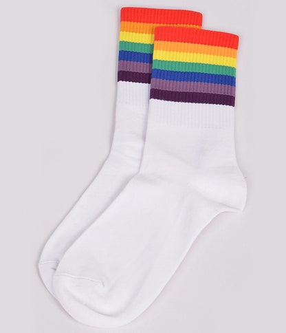 Rainbow Trim & White Crew Socks