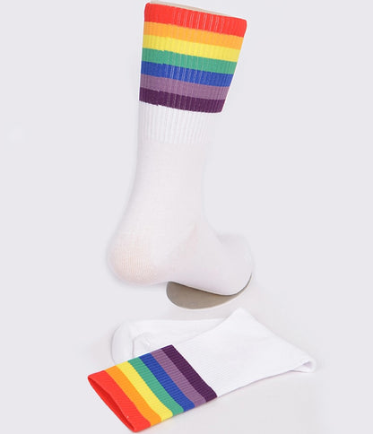 Rainbow Trim & White Crew Socks