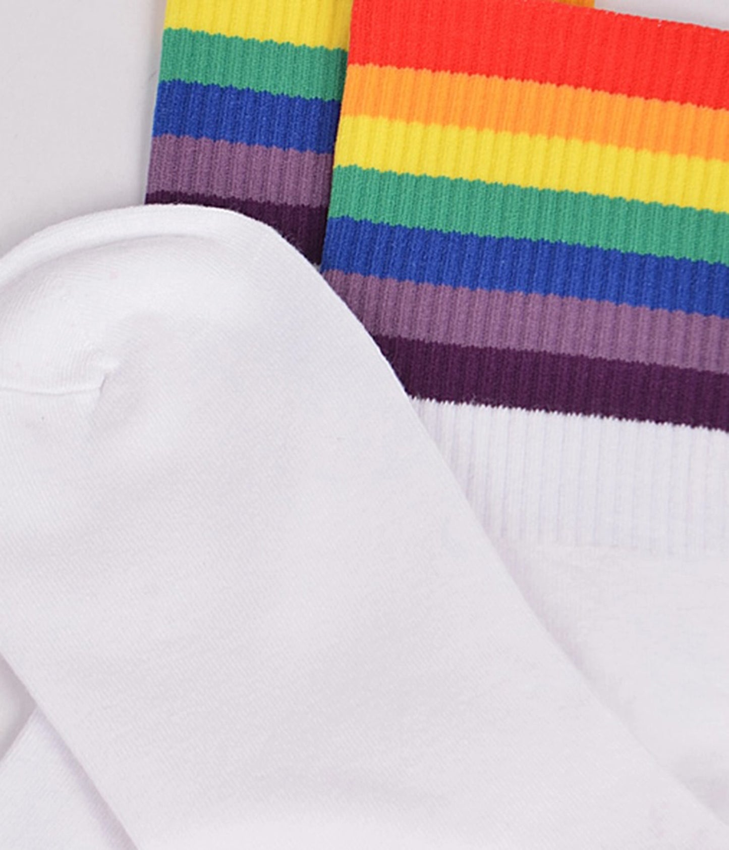 Rainbow Trim & White Crew Socks