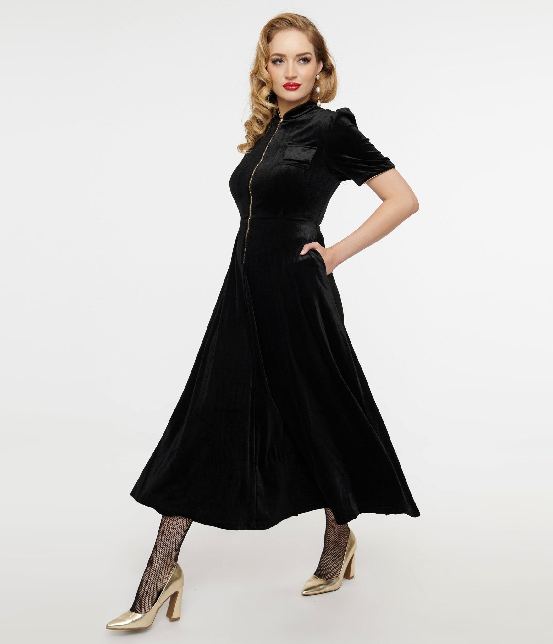 Audrey K Black Velvet Taboo Maxi Dress - Unique Vintage - Womens, DRESSES, MAXI