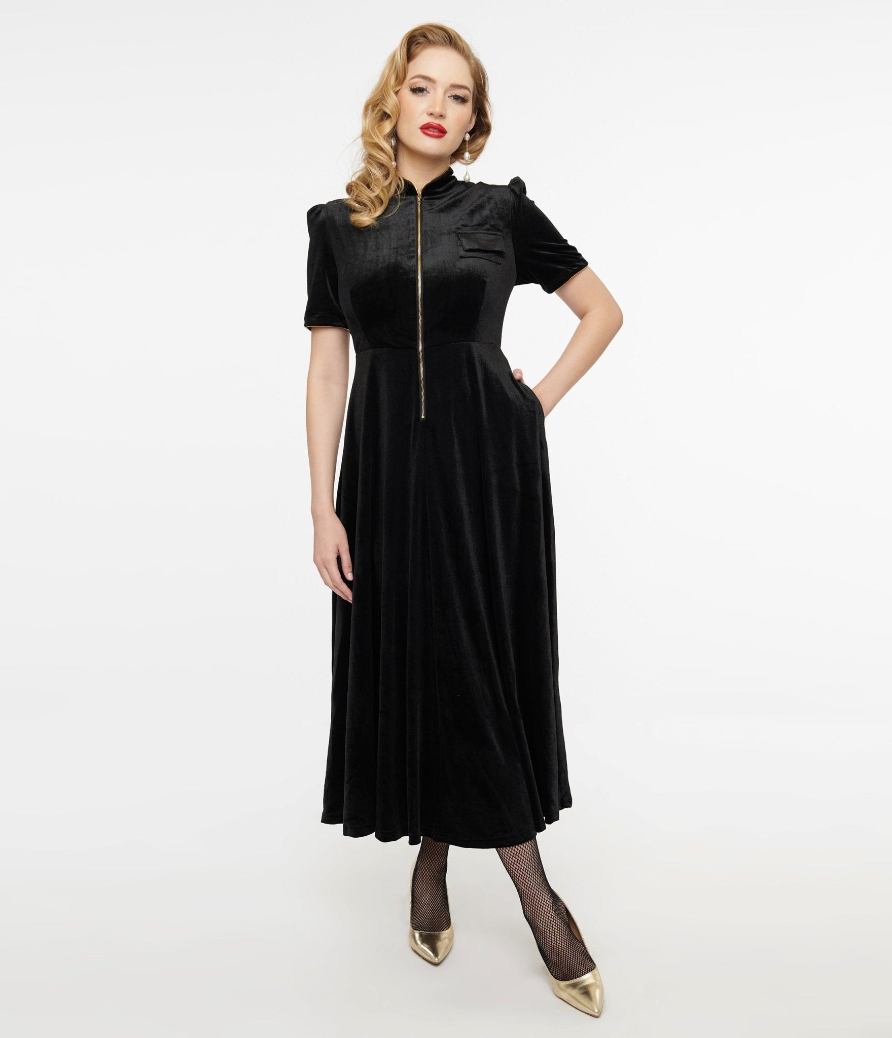 Audrey K Black Velvet Taboo Maxi Dress - Unique Vintage - Womens, DRESSES, MAXI