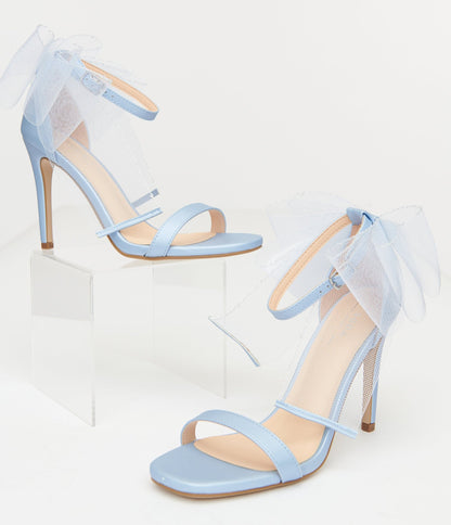 Baby Blue Tulle Bow Stiletto Heels - Unique Vintage - Womens, SHOES, HEELS