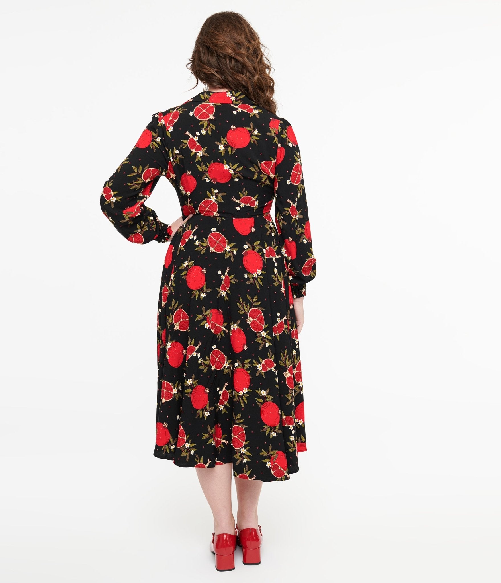 Banned 1940s Black & Red Pomegranate Midi Dress - Unique Vintage - Womens, DRESSES, MIDI