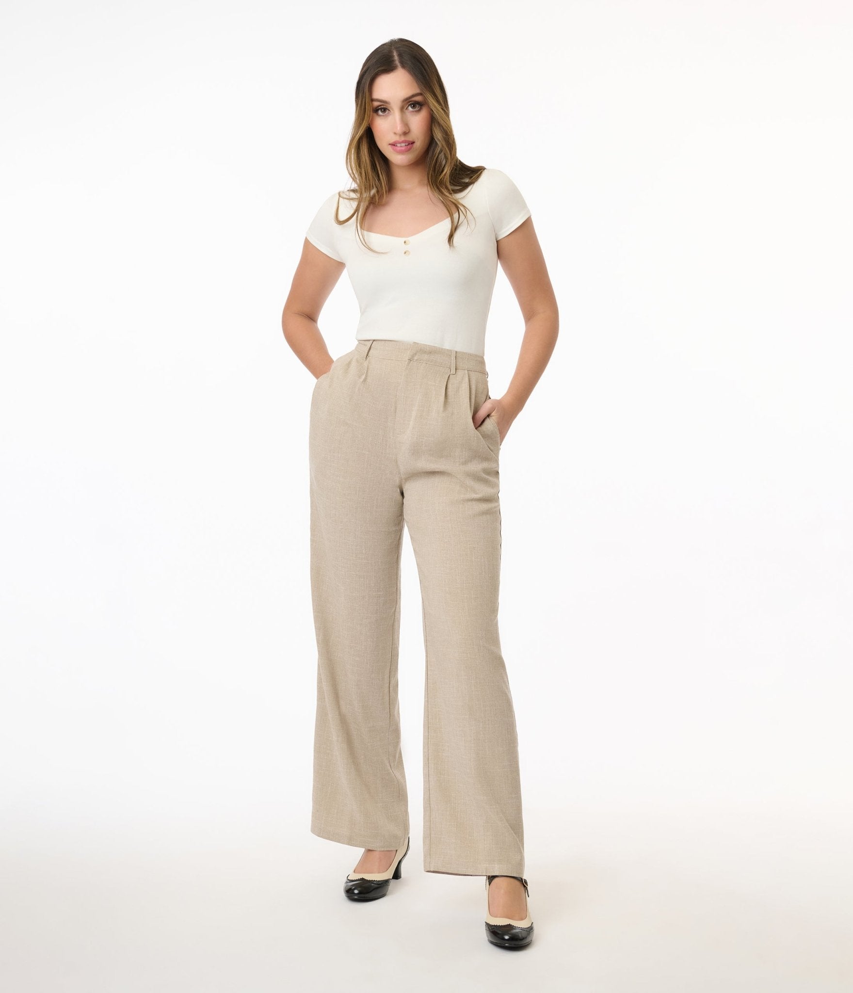 Banned 1940s Sand Stripe Martha Trousers - Unique Vintage - Womens, BOTTOMS, PANTS