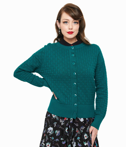 Banned 1950s Green Katie Cardigan - Unique Vintage - Womens, TOPS, SWEATERS