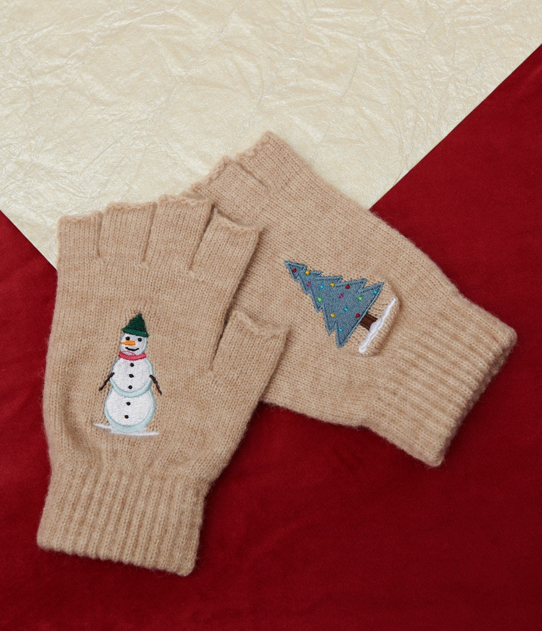 Banned Cream Snow Season Fingerless Gloves - Unique Vintage - Womens, ACCESSORIES, GLOVES/SCARVES