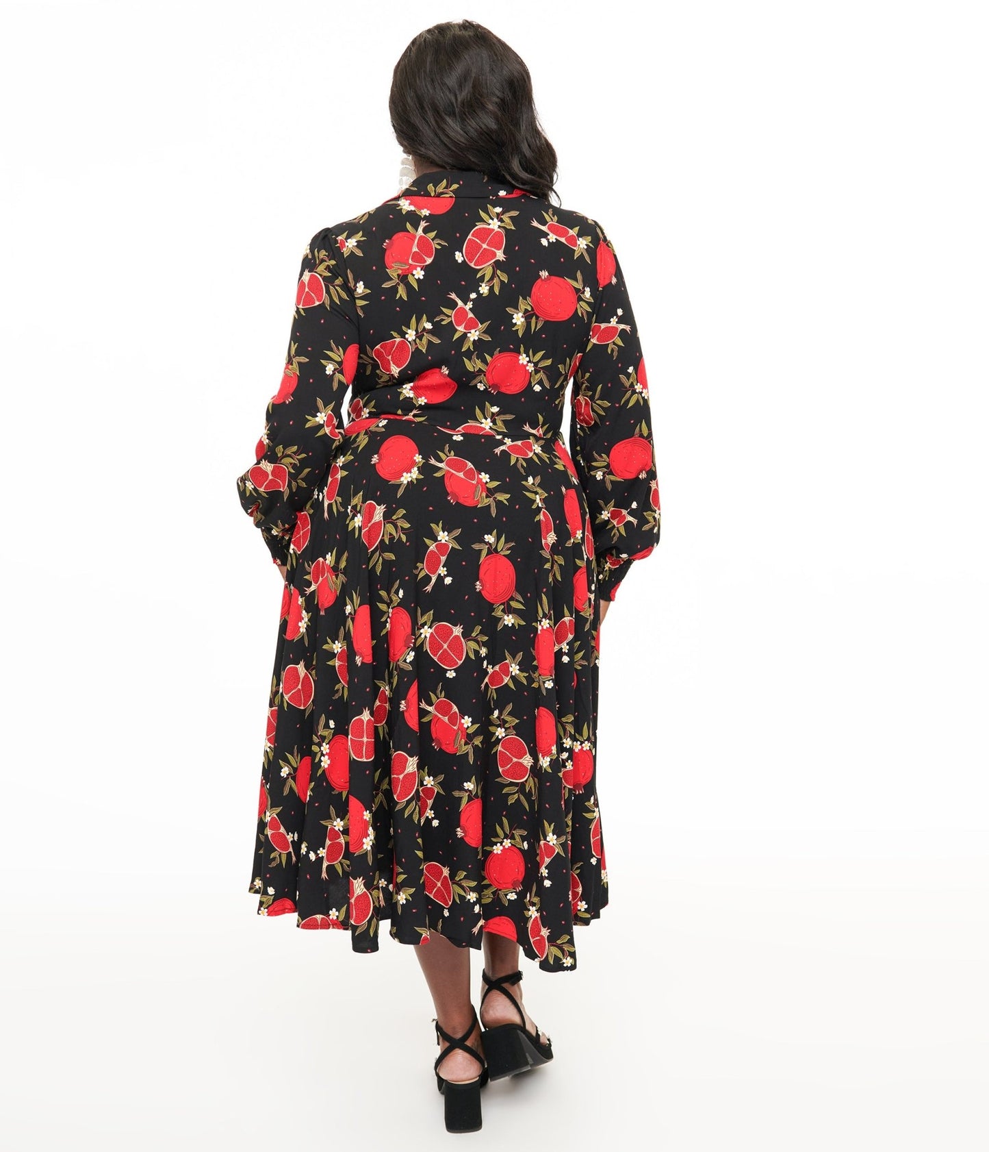 Banned Plus Size 1940s Black & Red Pomegranate Midi Dress - Unique Vintage - Womens, DRESSES, MIDI