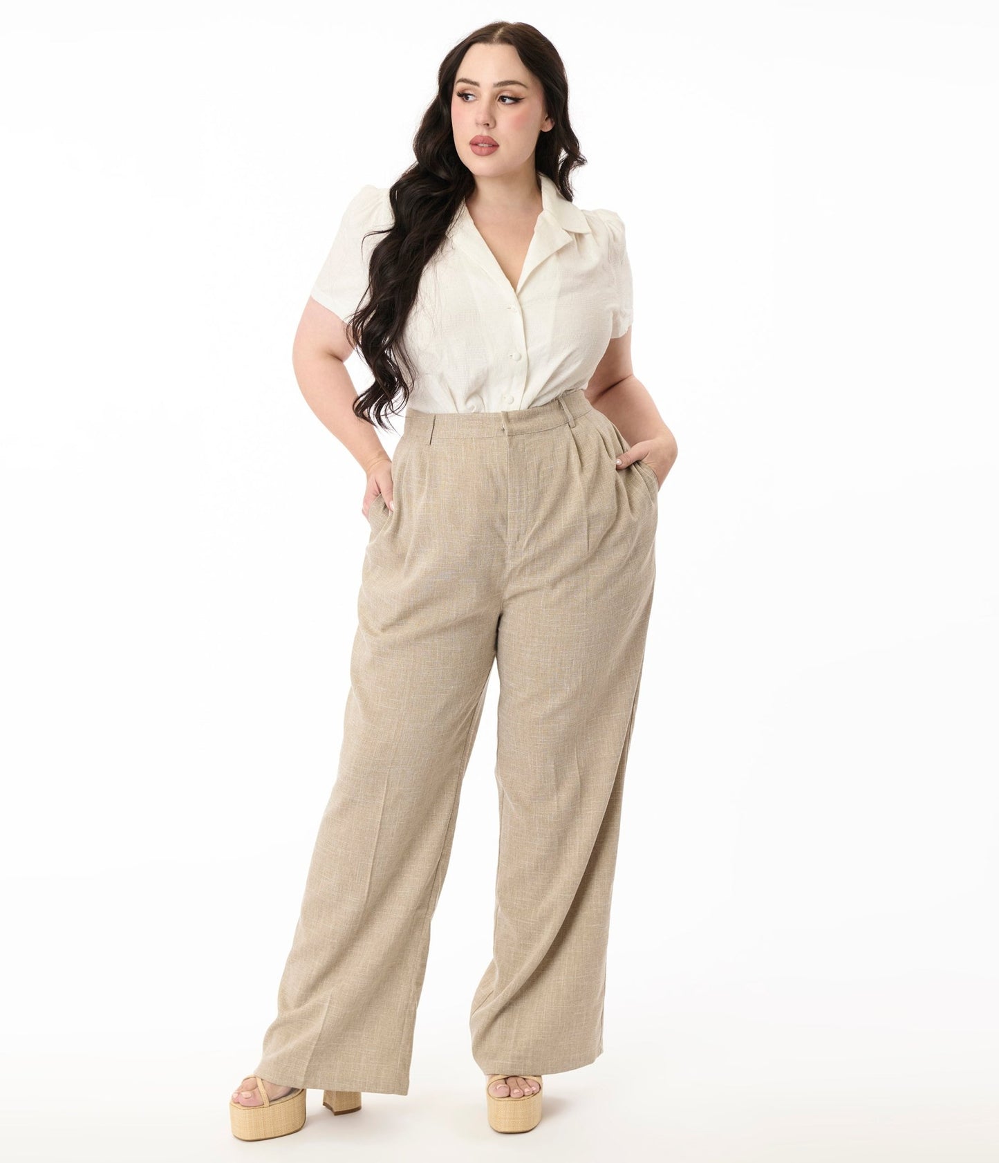 Banned Plus Size 1940s Sand Stripe Martha Trousers - Unique Vintage - Womens, BOTTOMS, PANTS