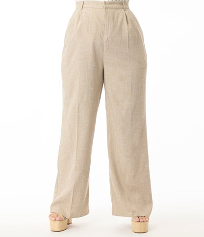 Banned Plus Size 1940s Sand Stripe Martha Trousers - Unique Vintage - Womens, BOTTOMS, PANTS