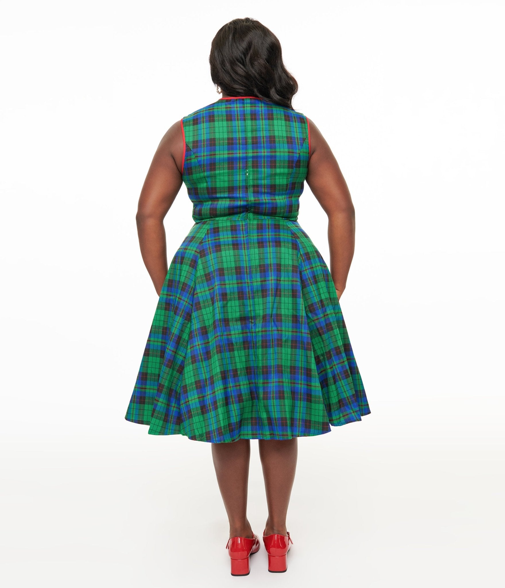 Banned Plus Size 1950s Green & Blue Winter Check Swing Dress - Unique Vintage - Womens, DRESSES, SWING