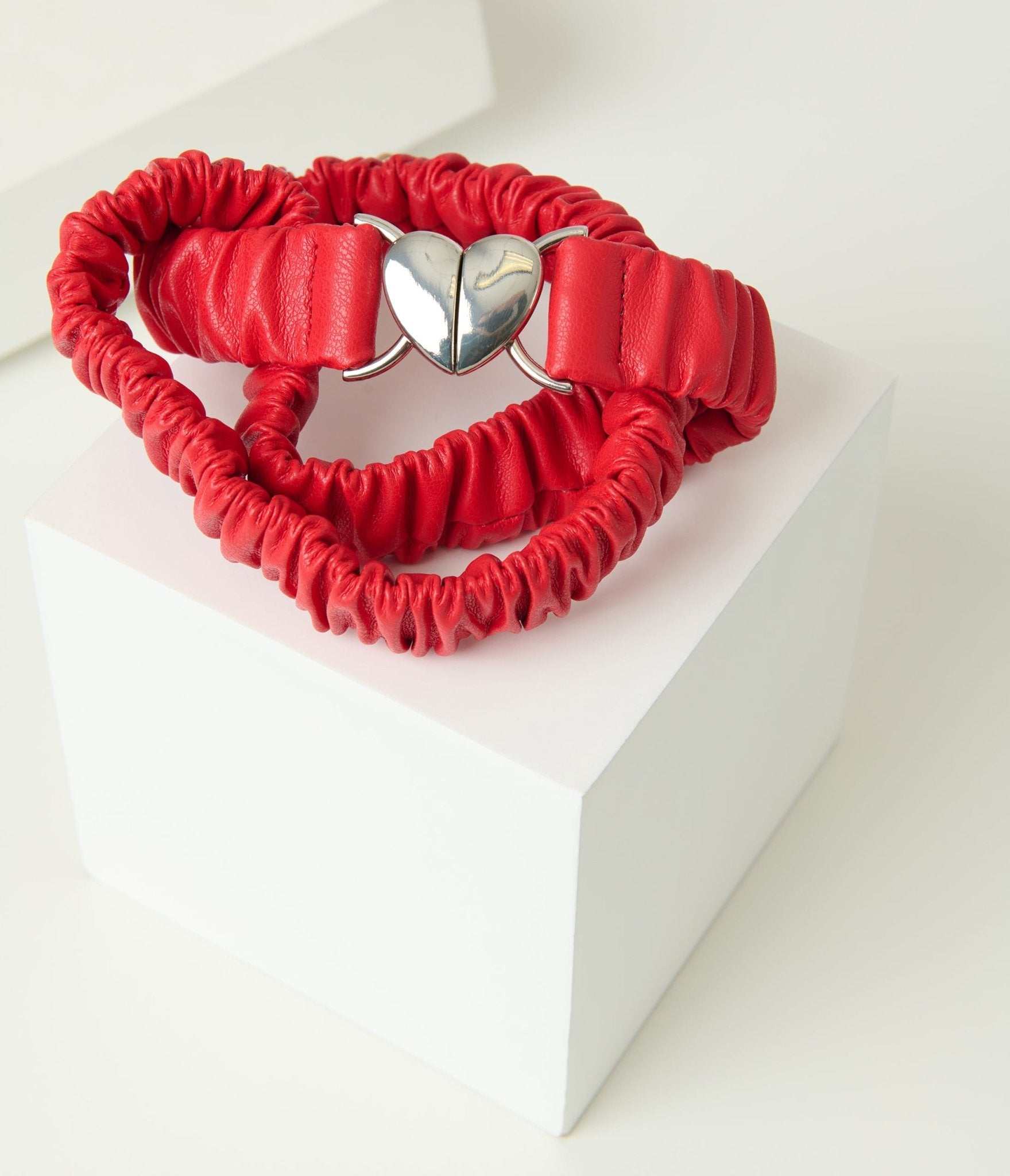 Banned Red Leatherette Heart Clasp Belt - Unique Vintage - Womens, ACCESSORIES, BELTS