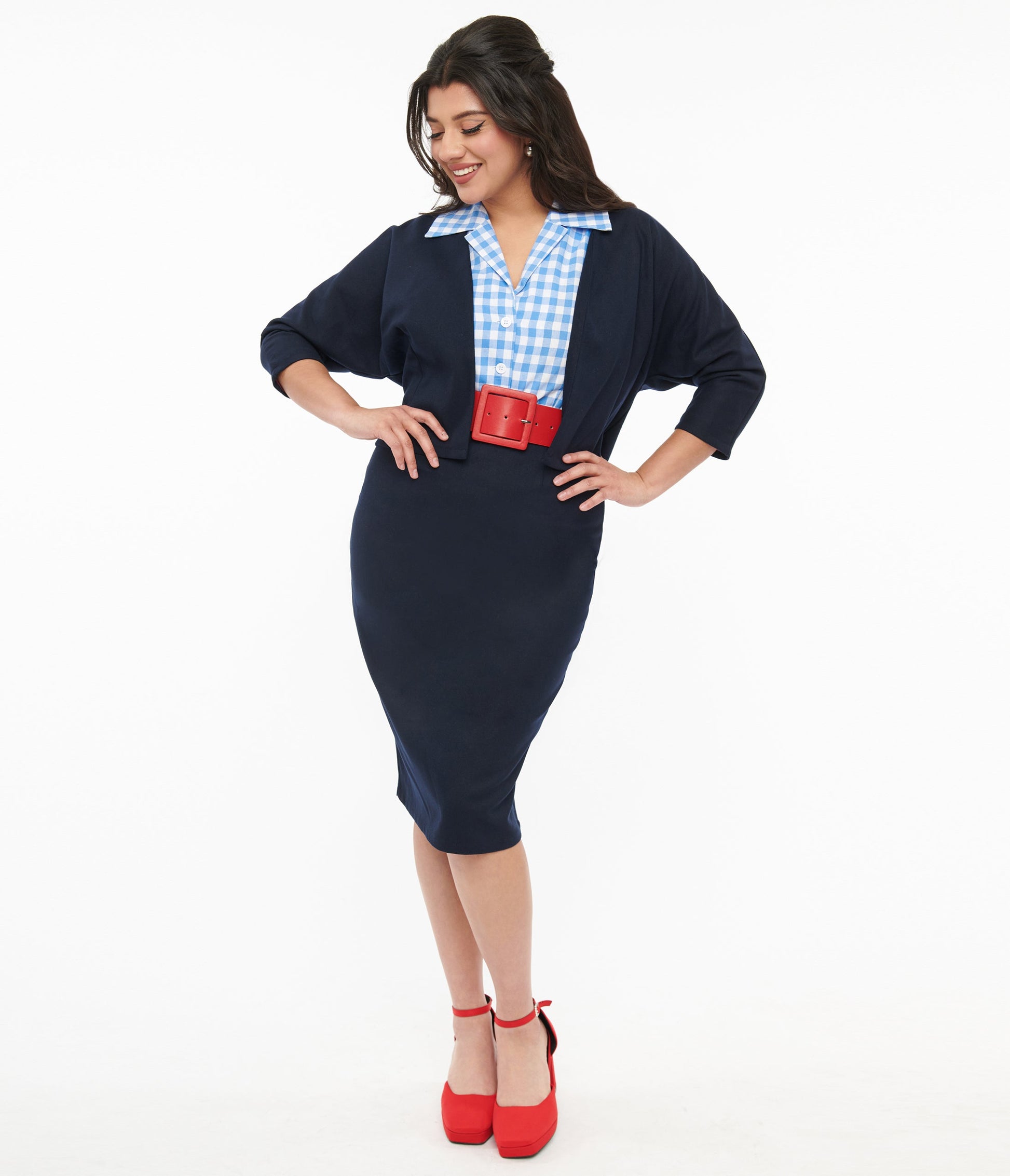 Barbie x Unique Vintage 1950s Navy Commuter Set Wiggle Skirt - Unique Vintage - Womens, BOTTOMS, SKIRTS