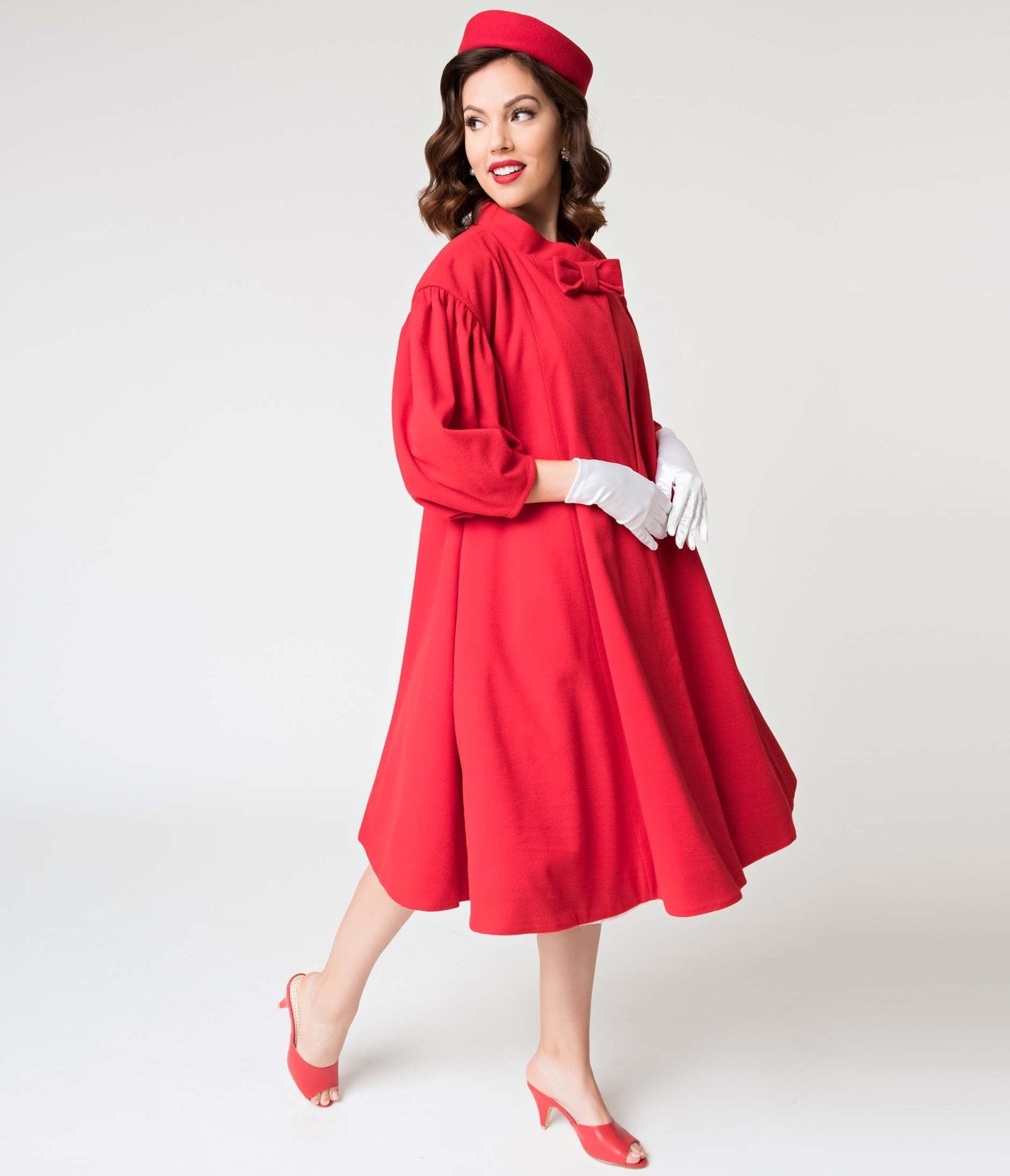 Barbie™ x Unique Vintage 1960s Style Red Flare Swing Coat - Unique Vintage - Womens, TOPS, OUTERWEAR