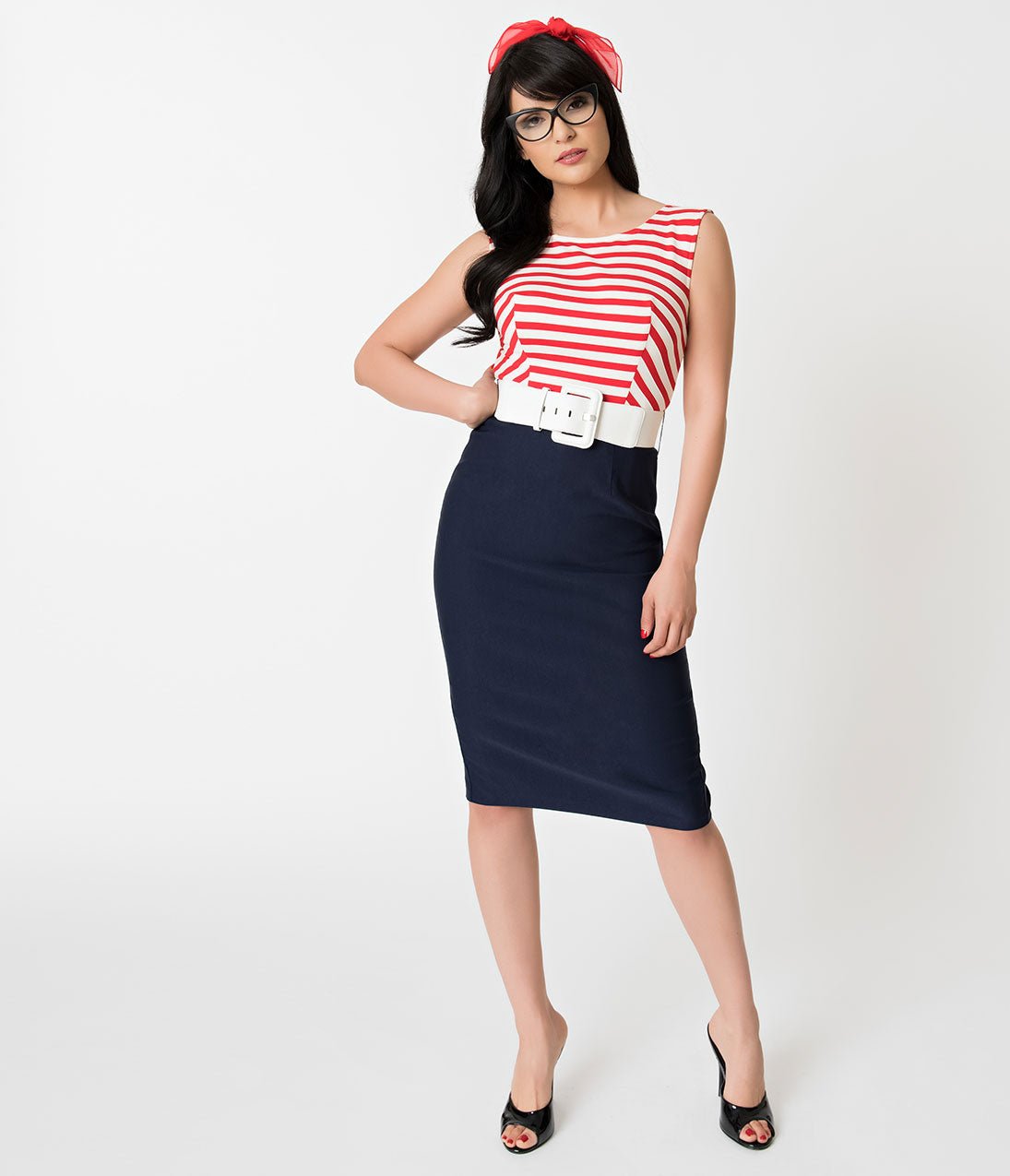 Barbie x Unique Vintage Cruise Stripes Nautical Pencil Dress - Unique Vintage - Womens, DRESSES, WIGGLE