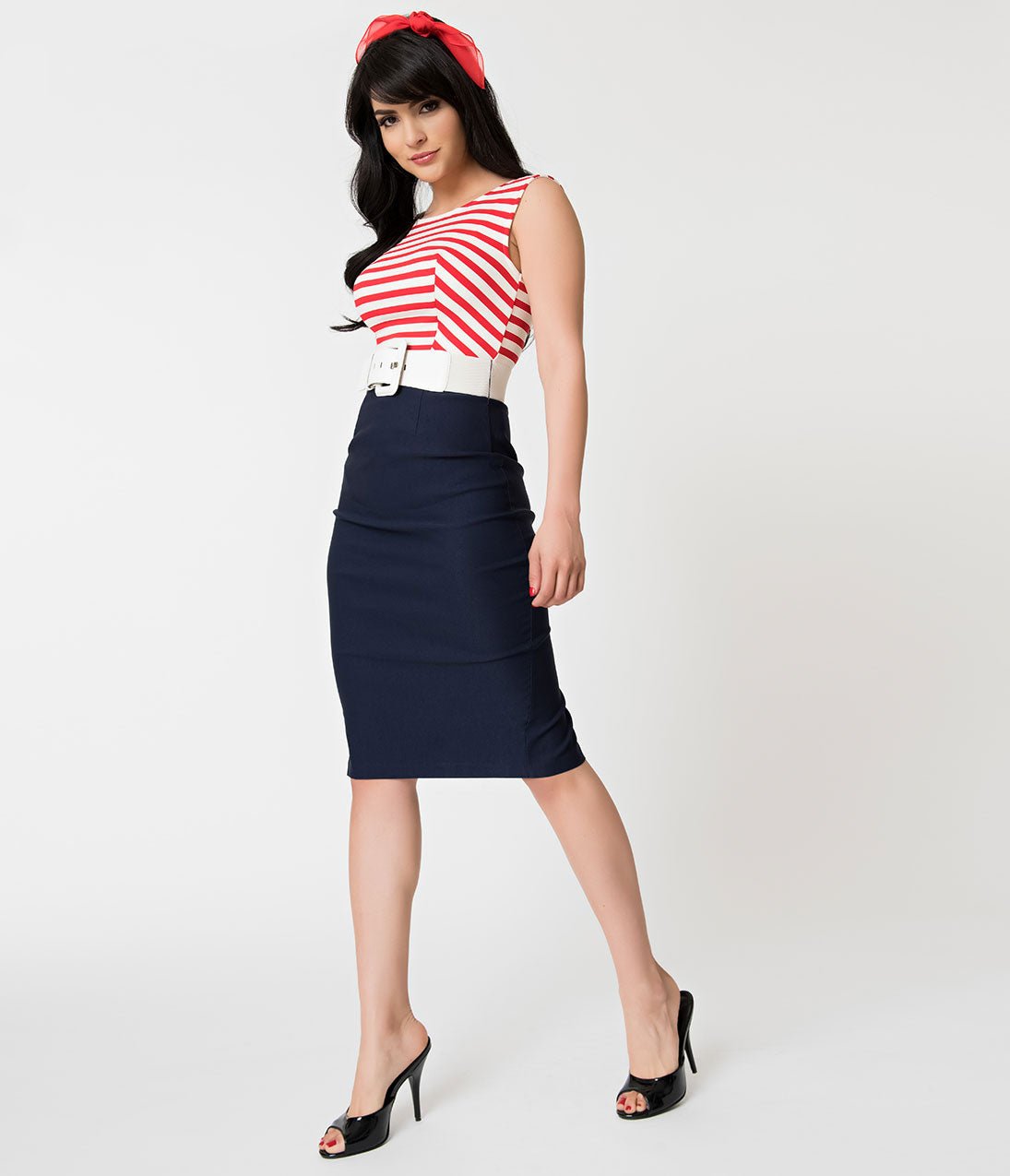 Barbie x Unique Vintage Cruise Stripes Nautical Pencil Dress - Unique Vintage - Womens, DRESSES, WIGGLE