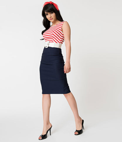 Barbie x Unique Vintage Cruise Stripes Nautical Pencil Dress - Unique Vintage - Womens, DRESSES, WIGGLE