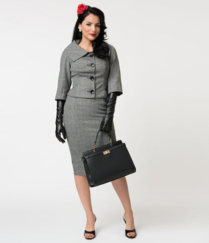 Barbie x Unique Vintage Grey Tweed Career Girl Suit Set - Unique Vintage - Womens, DRESSES, WIGGLE