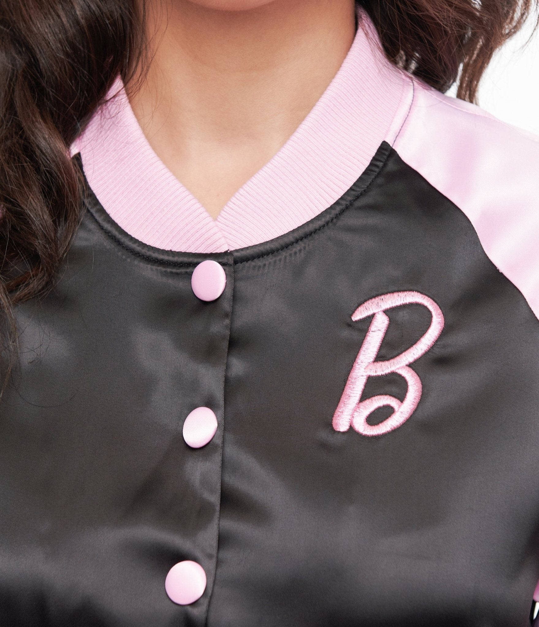 Barbie x Unique Vintage Pink & Black OG Barbie Long Sleeve Bomber Jacket - Unique Vintage - Womens, TOPS, OUTERWEAR