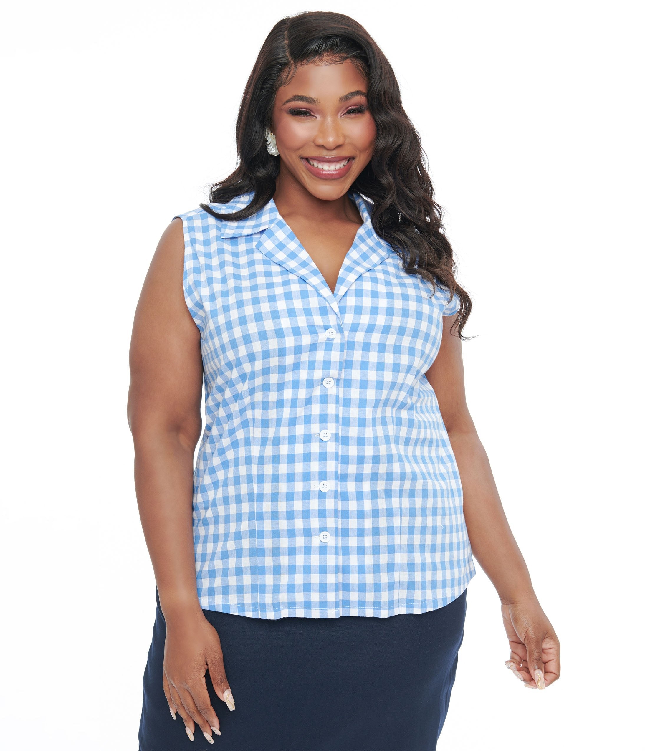 Barbie x Unique Vintage Plus Size 1950s Blue White Gingham Commuter