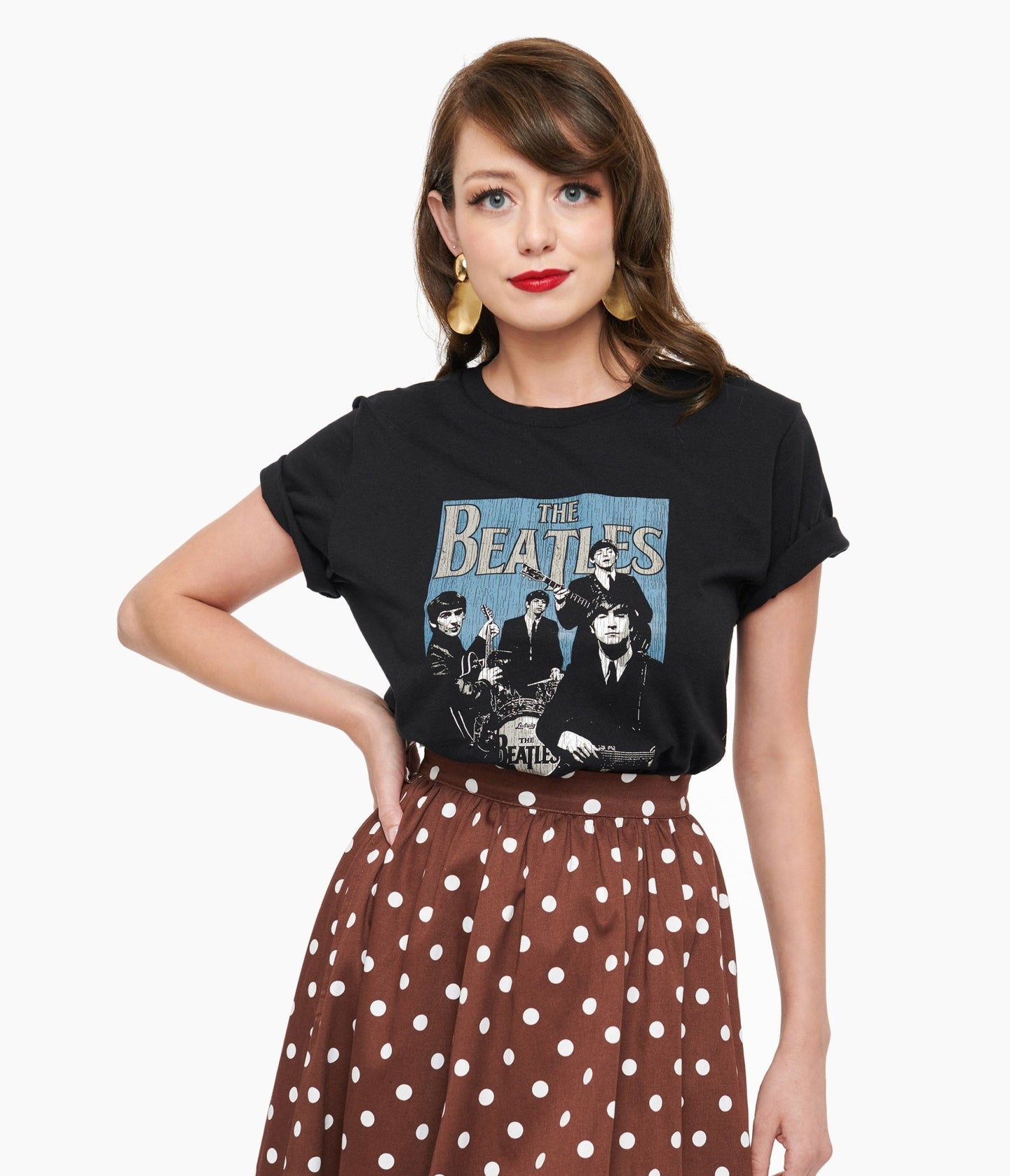 Beatles Band Fitted Cotton Graphic Tee - Unique Vintage - Womens, TOPS, TEES