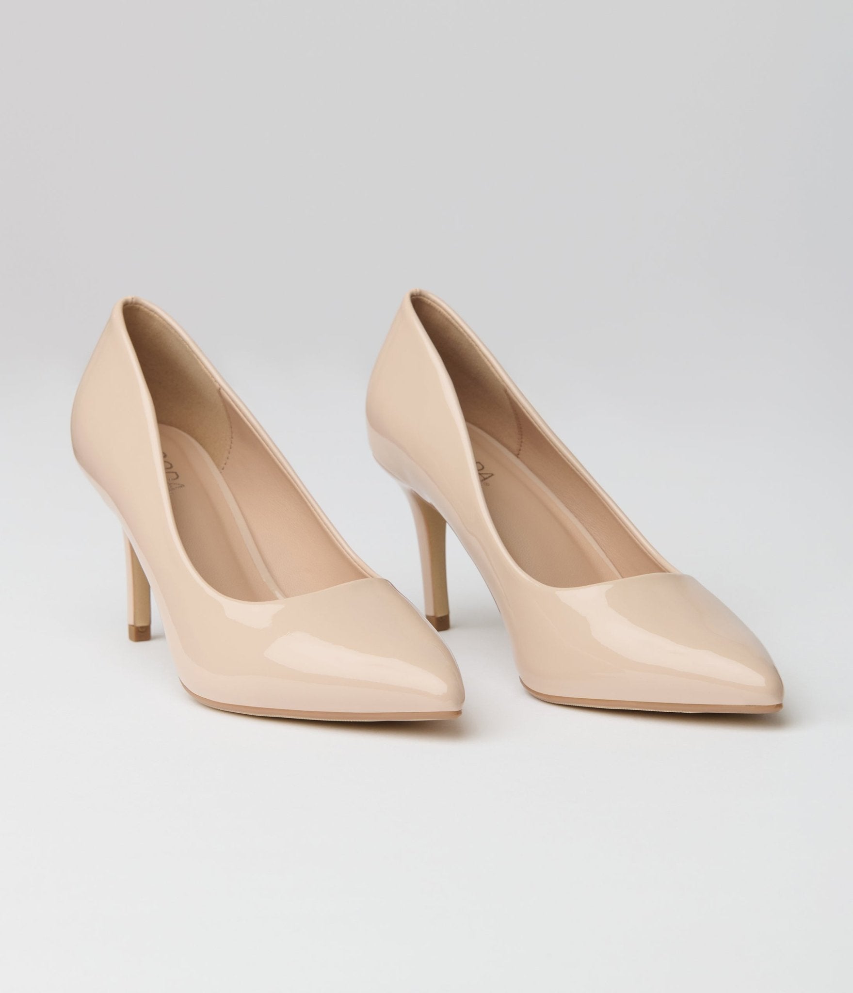 Beige Patent Leatherette Stiletto Heels - Unique Vintage - Womens, SHOES, HEELS