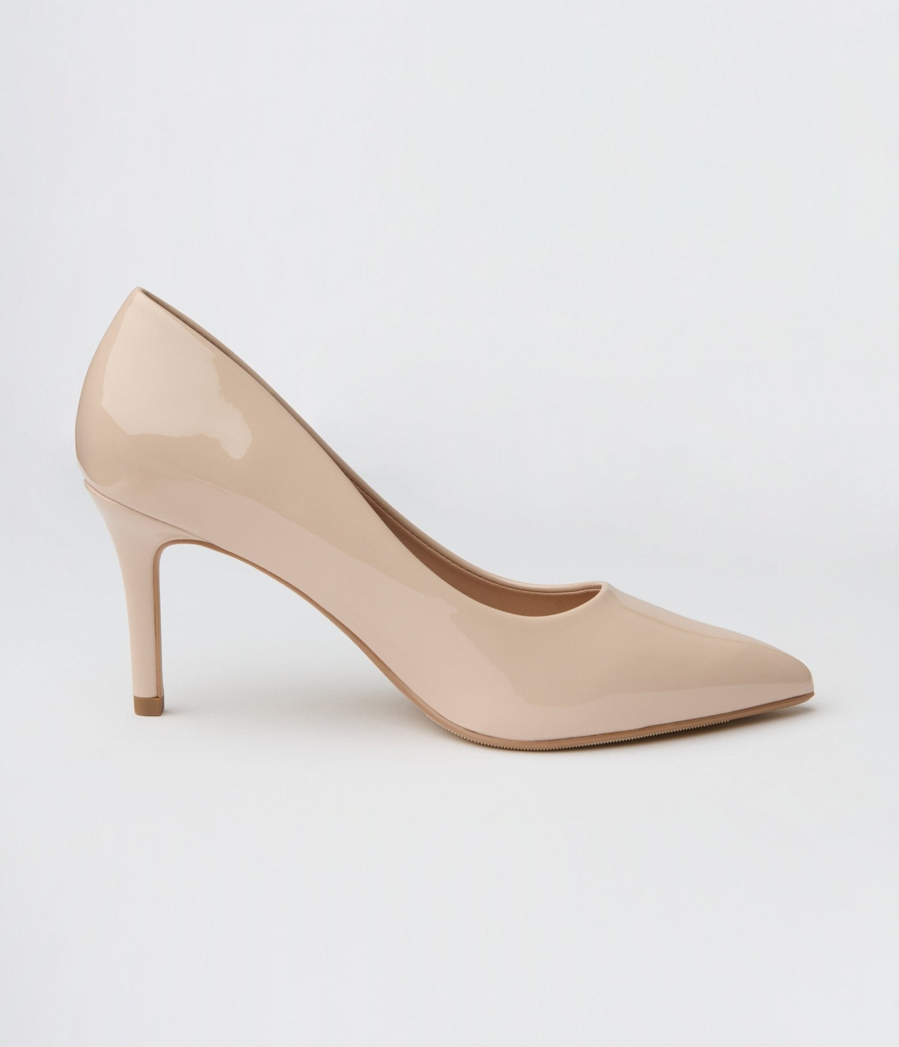 Beige Patent Leatherette Stiletto Heels - Unique Vintage - Womens, SHOES, HEELS