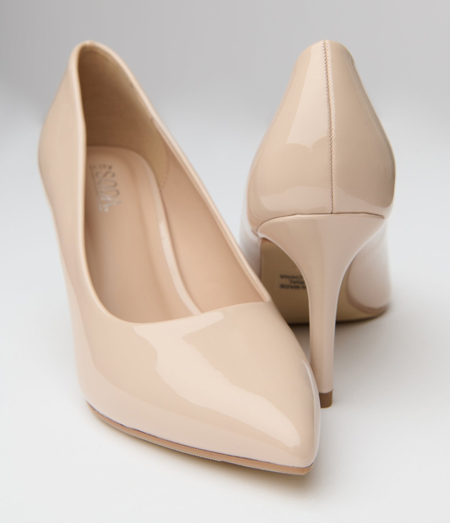 Beige Patent Leatherette Stiletto Heels - Unique Vintage - Womens, SHOES, HEELS