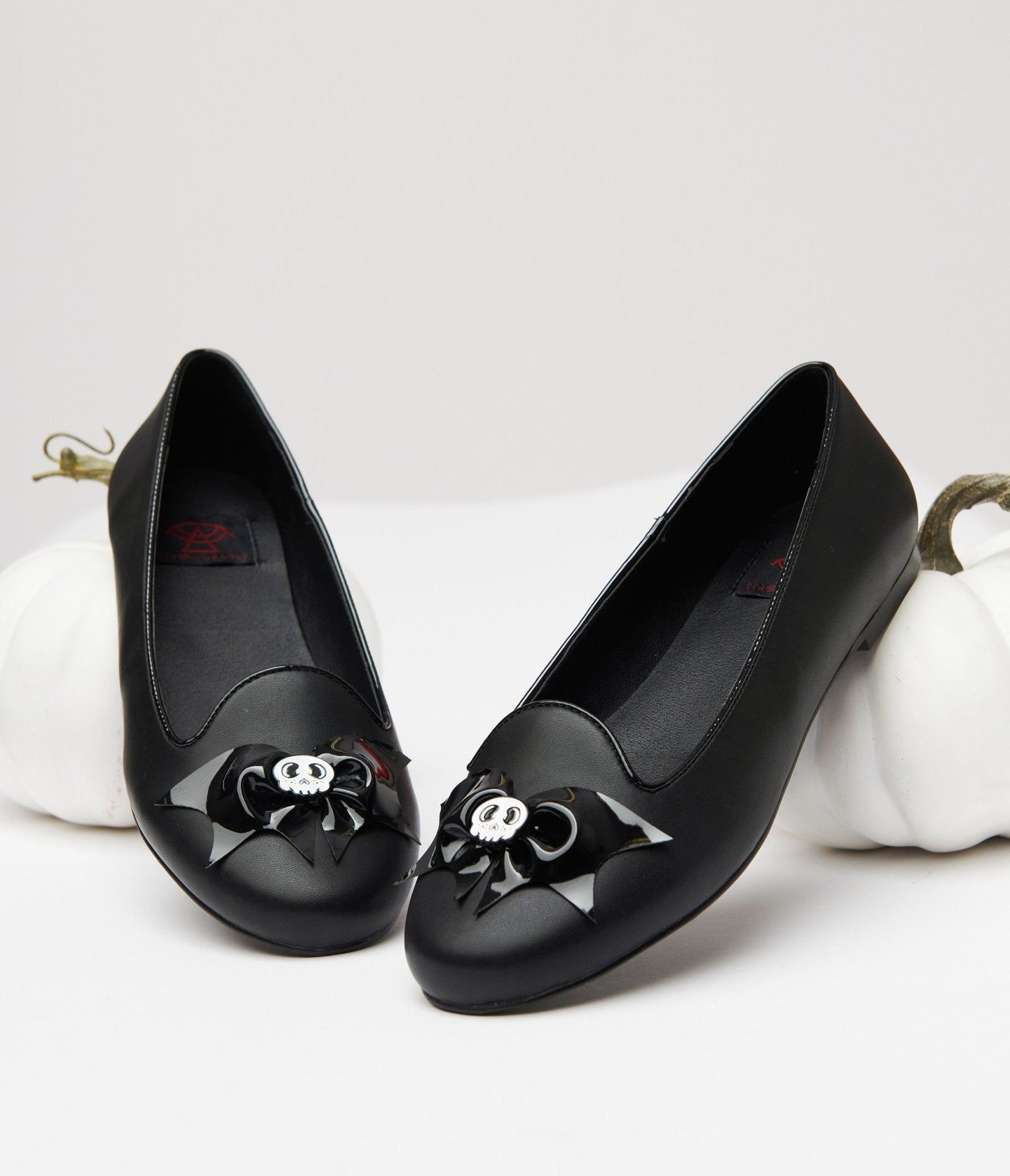 Black Bat & Skull Lydia Flats - Unique Vintage - Womens, HALLOWEEN, SHOES