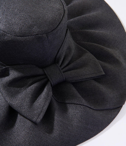 Black Bow Sun Hat - Unique Vintage - Womens, ACCESSORIES, HATS