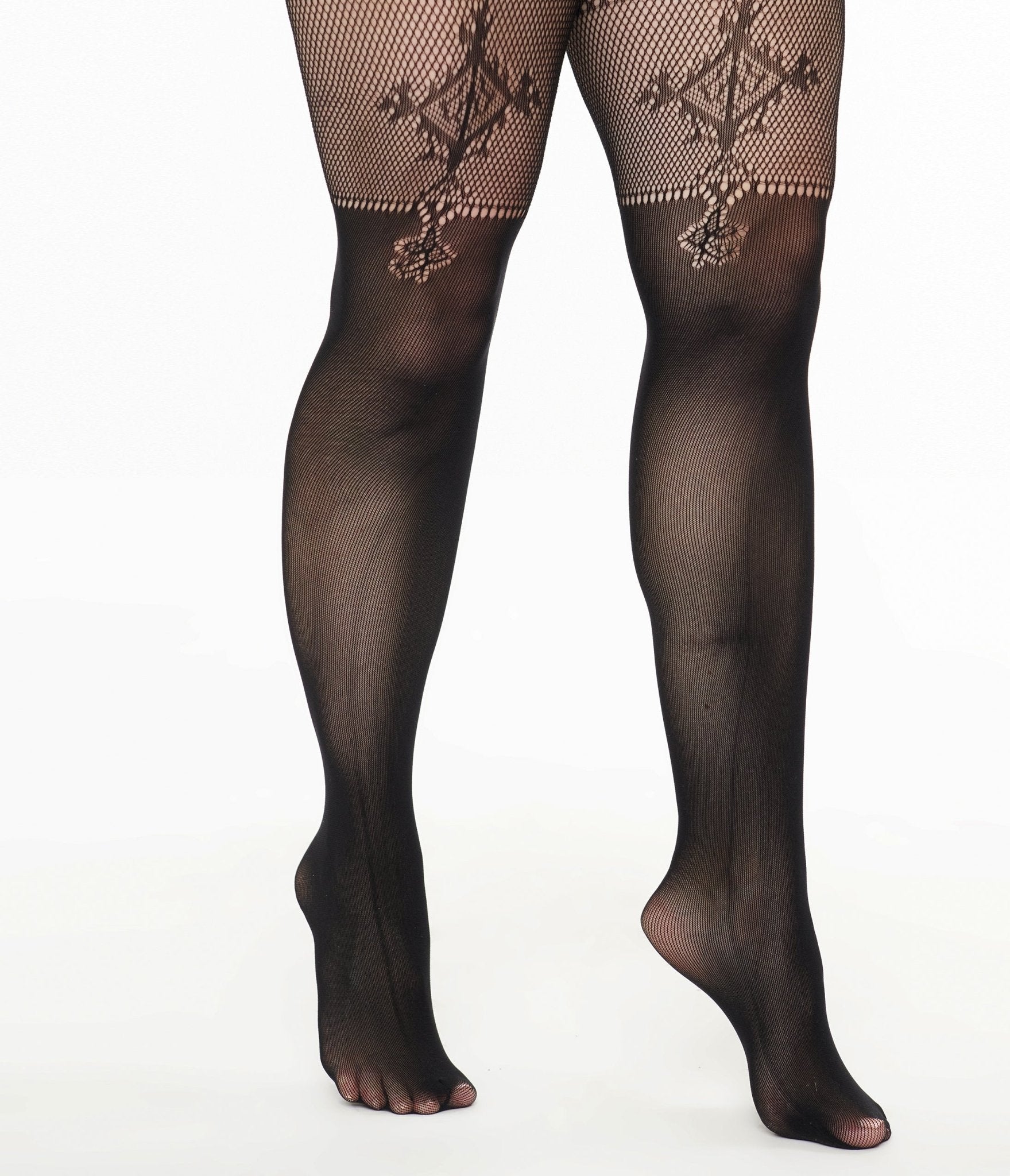 Black Lace Goth Babe Fishnet Tights - Unique Vintage - Womens, BOTTOMS, LEGGINGS