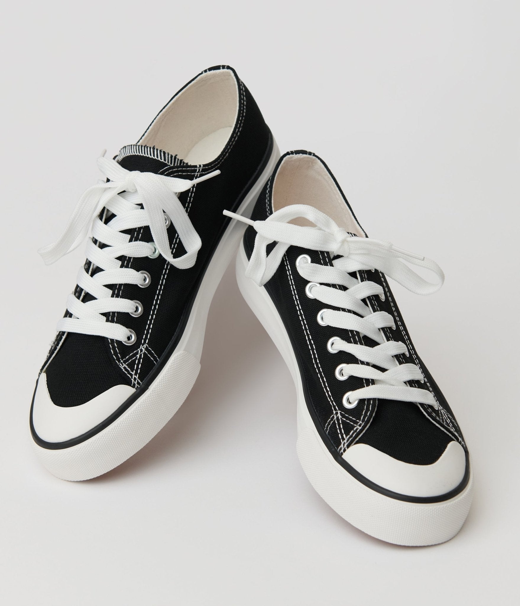 Black Lace Up Canvas Sneakers - Unique Vintage - Womens, SHOES, SNEAKERS