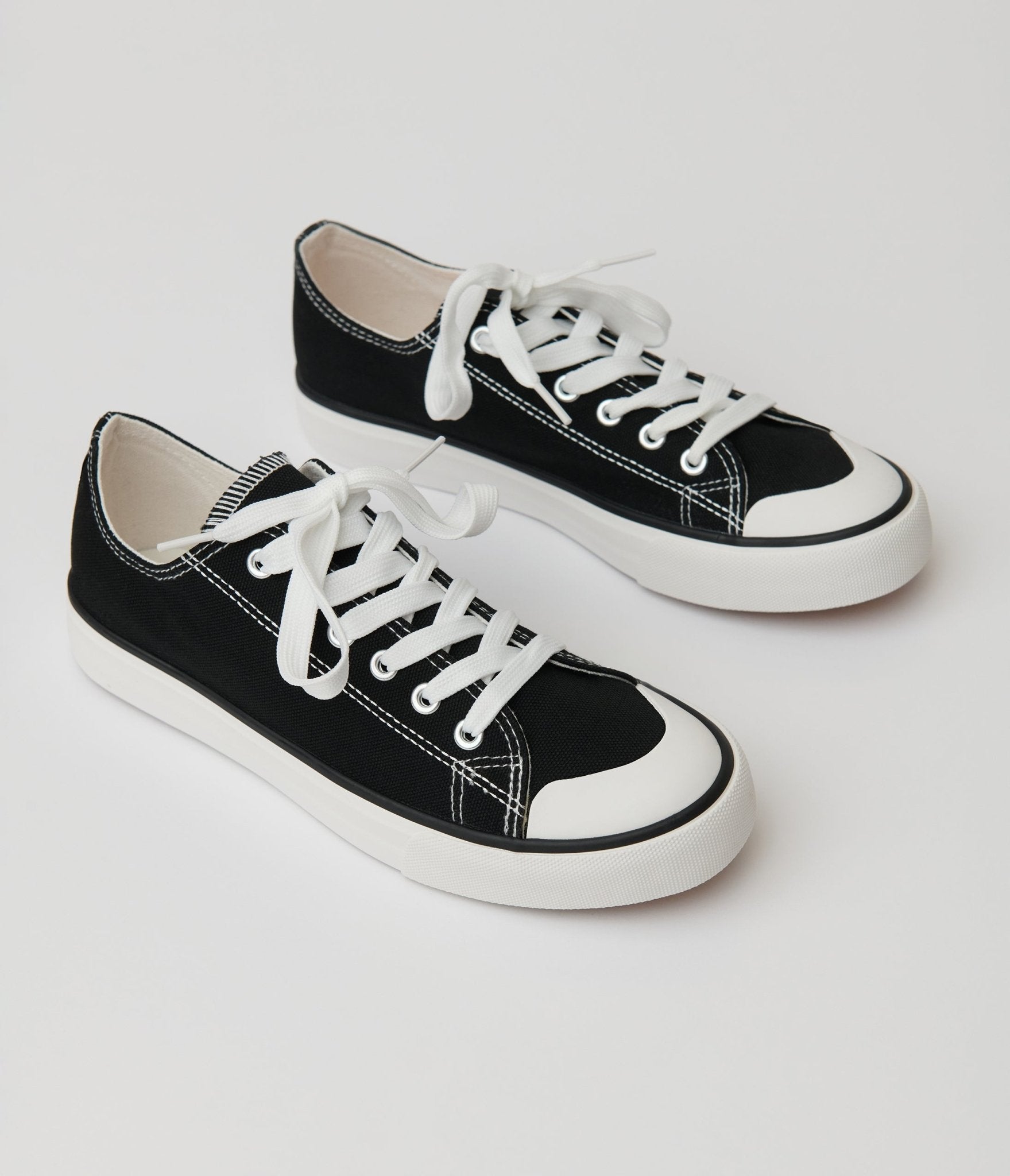 Black Lace Up Canvas Sneakers - Unique Vintage - Womens, SHOES, SNEAKERS