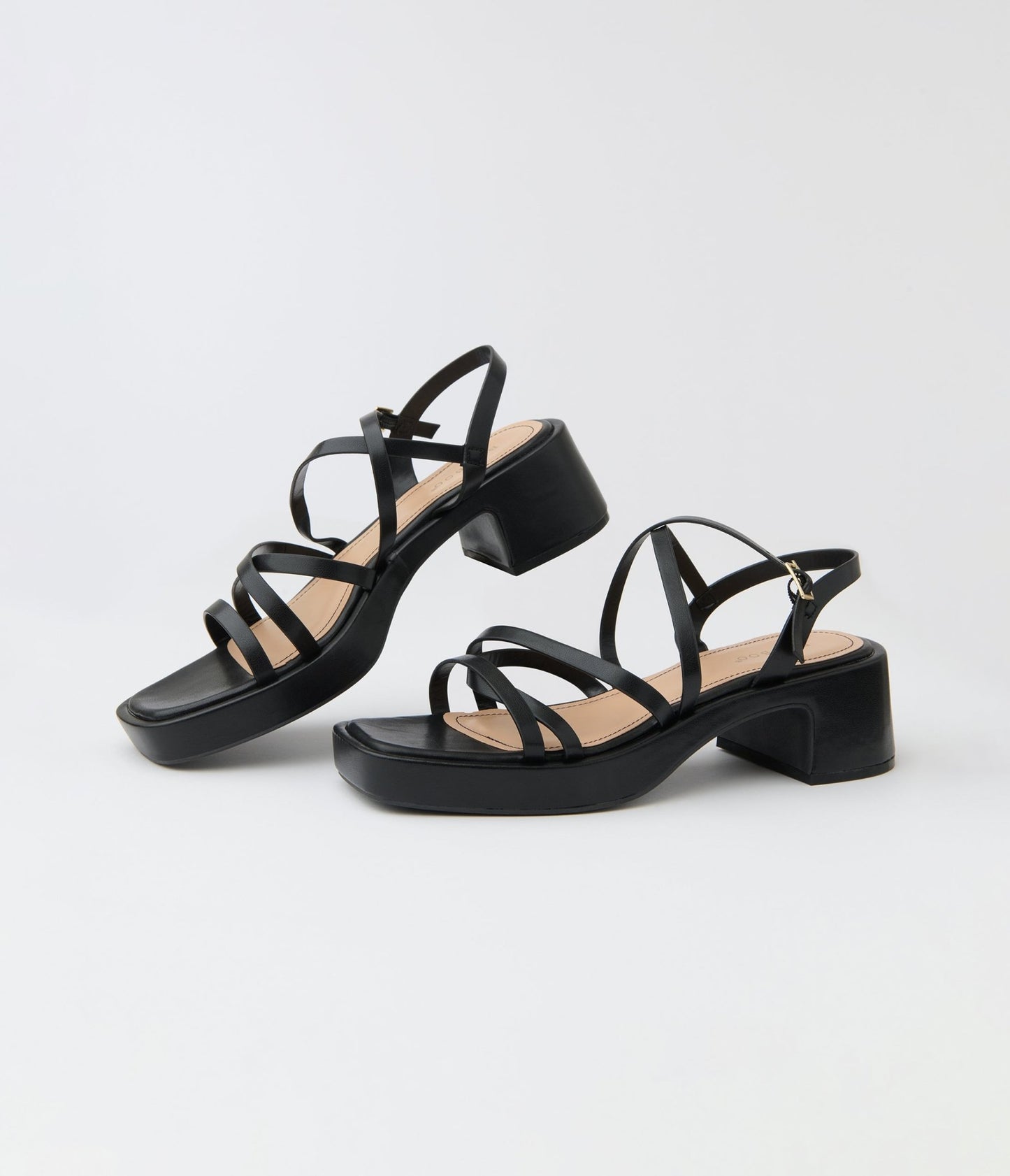 Black Leatherette Criss Cross Sandal Platforms - Unique Vintage - Womens, SHOES, SANDALS