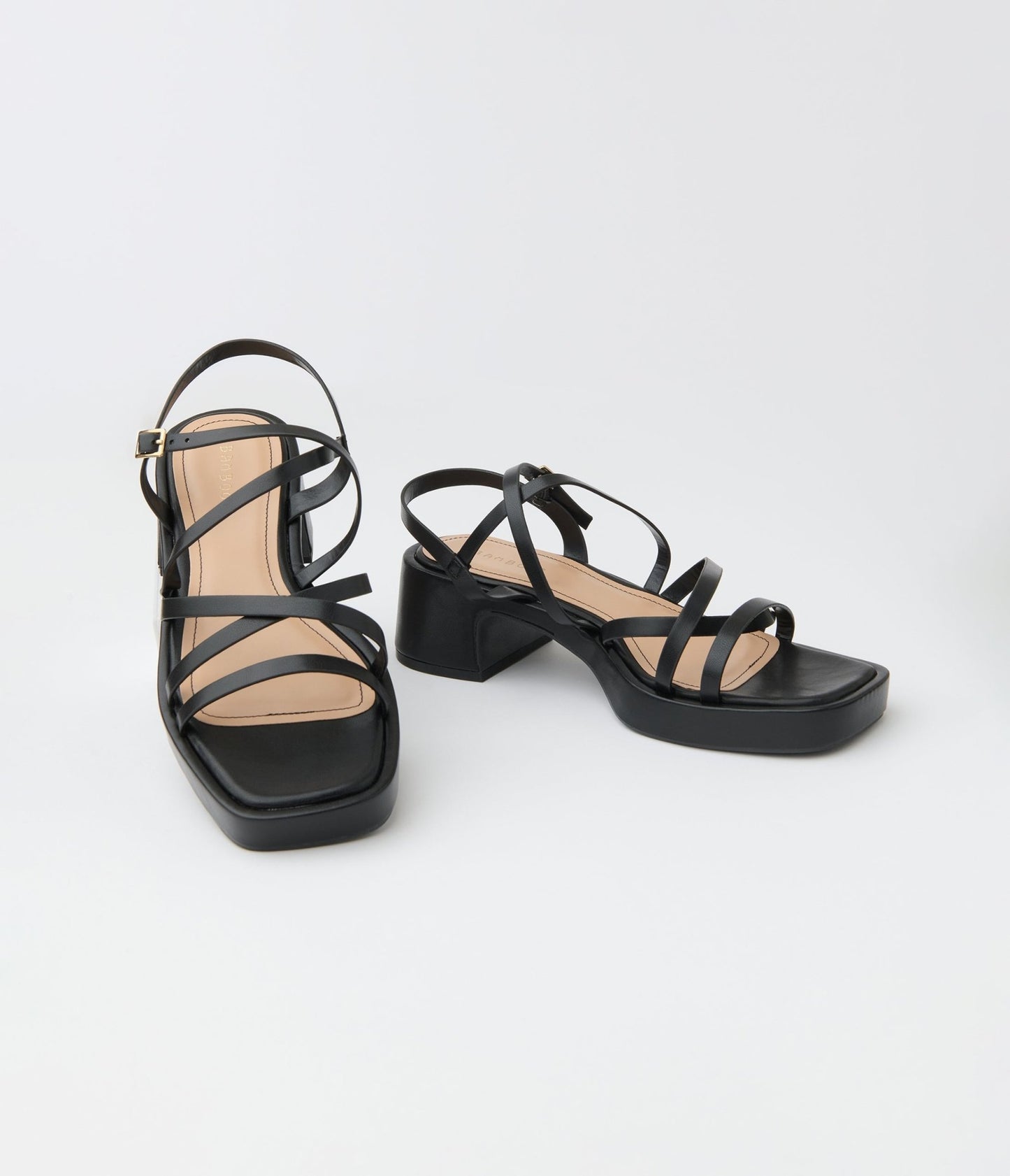 Black Leatherette Criss Cross Sandal Platforms - Unique Vintage - Womens, SHOES, SANDALS