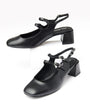 Black Leatherette Double Strap Mary Jane Slingback Heels