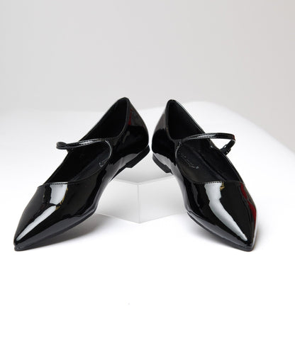 Black Mary Jane Pointed Toe Flats - Unique Vintage - Womens, SHOES, FLATS