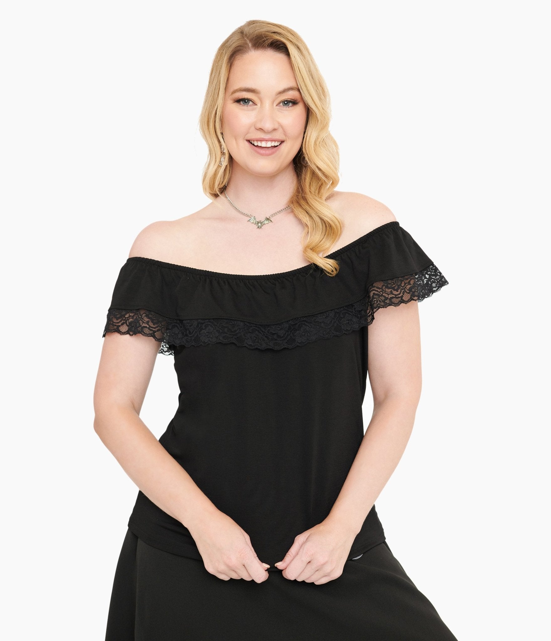 Black Off The Shoulder Senorita Top - Unique Vintage - Womens, TOPS, SHIRTS