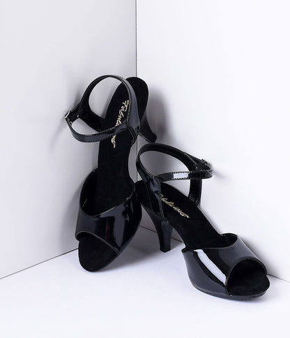 Black Patent Leather Belle Sandal Pump - Unique Vintage - Womens, SHOES, HEELS